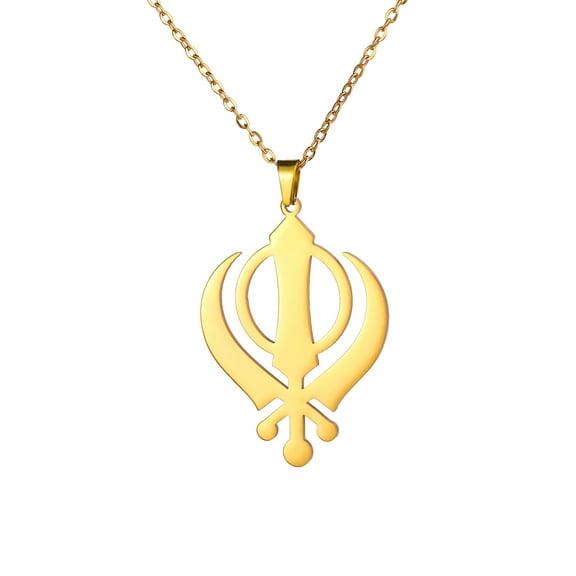 EUEAVAN Gold Sikhism Khanda Pendant Necklace Stainless Steel Religious Amulet Jewelry Gift