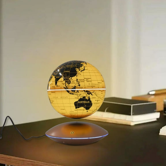 Loyalheartdy 6" Magnetic Levitation Globe Gold ABS LED Floating World Map 12V 5-10W for Office