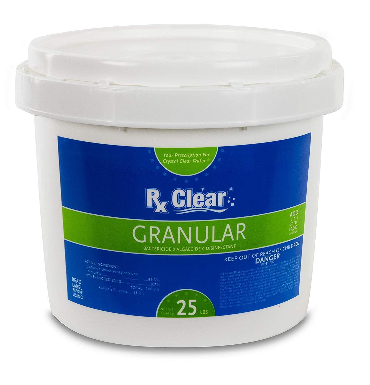 Rx Clear Granular Swimming Pool Chlorine 25 lb Bucket