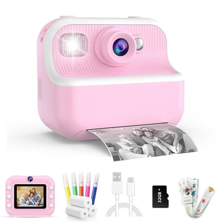 Soda Candy Kids Camera Instant Print for Boys and Girls, 1080P HD Dual-Lens Selfie Digital Camera with 3 Print Paper & 32G Card, Christmas Birthday Gifts Toys for Toddler Age 3-16 Years Old