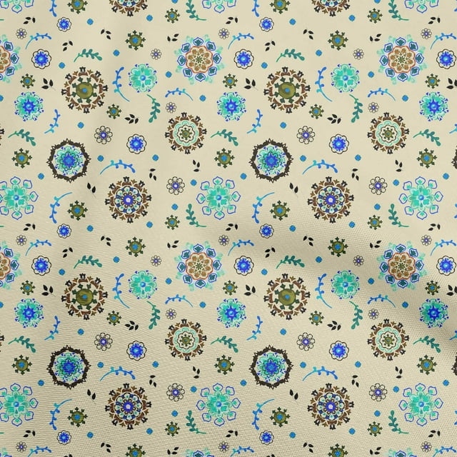 oneOone Rayon Pale Yellow Fabric Asian Suzani Craft Projects Decor Fabric Printed By The Yard 56 Inch Wide