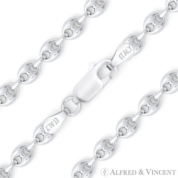 5.2mm Puffed Marina / Mariner Link Italian Chain Bracelet in .925 Sterling Silver