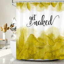 Get Naked Yellow Shower Curtain, Golden Yellow Marble Texture Shower Curtain Sets, Abstract Watercolor Modern Bathroom Curtain with Hooks Waterproof Fabric Decor, 48X70IN