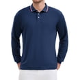 thumbnail image 1 of Camisa polo de golf de negocios de manga larga de ajuste regular para hombres en color sólido, talla XL, azul marino, 1 of 6