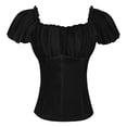 thumbnail image 2 of Ichuanyi Womens Puff Short Sleeve V-neck Tops Spring Summer Trendy Casual T Shirts Blouses Loose Fit Blouses, 2 of 5