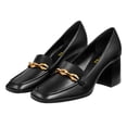 thumbnail image 4 of FSJ Women Dress Square Closed Toe Loafer Shoes Comfort Chunky High Heeled Pumps with Chain Decor Soft Color All Seasons for Lady, 4 of 6