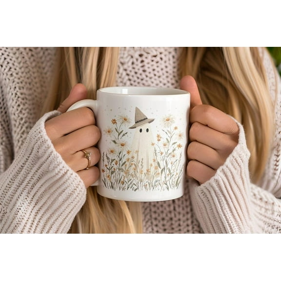 Cute Cottagecore Ghost Coffee Mug – Spooky Witchy Halloween Fall Gift for Ghost Lovers