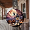 thumbnail image 3 of Spooky Halloween Night Witch Yorkshire Terrier Glowing Pumpkins Round Wood Sign Yorkie Dog Lover Gifts Hanging Wall Home Decor - 12015, 3 of 5