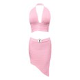 thumbnail image 5 of DHFJKG 2 Piece Outfits For Women Skirts Set Beach Vacation Clothes Halter Backless Deep V Neck Crop Top Mini Bodycon Resort Wear Soft Outfit, 5 of 5