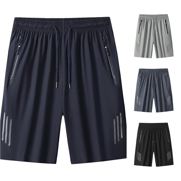 XDZJLR Big And Tall Mens Shorts Cooling Ice Silk Sport Lightweight Breathable With Pockets Zip Elastic Waist Drawstring Shorts Fitness Training Outdoor Trousers Dark Blue 6Xl