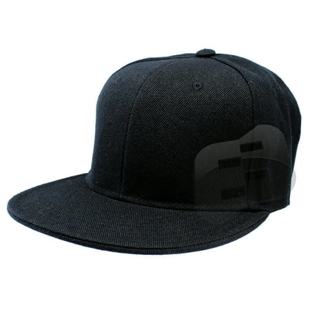 Distressed Logo Cap - Enimay Baseball Hats Caps Flat Bill Solid Color No Logo (MANY COLORS/SIZES AVAILABLE) Black 7