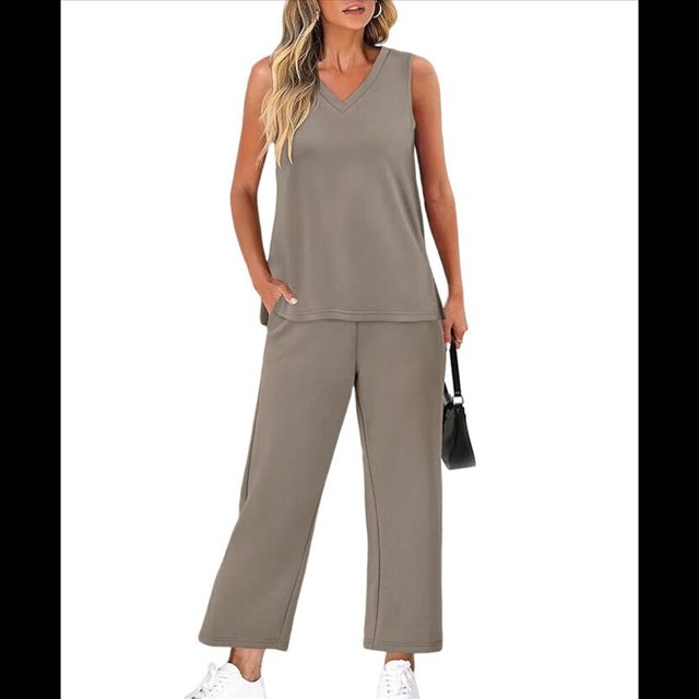 Conjuntos de Dos Piezas para Mujer, Conjuntos Verano, Conjuntos Estar por Casa, Blusas de Cuello Alto, Pantalones Cortos de Pierna , Conjuntos Viaje para Vacaciones Caqui XL