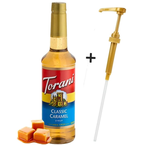 Torani Classic Caramel Flavoring Syrup 24.5 oz (750 mL)   Gold Syrup Pump
