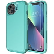 Diverbox for iPhone 13 Case [Shockproof] [Dropproof] [Tempered Glass Screen Protector + Camera Lens Protector],Heavy Duty Protection Phone Case Cover for Apple iPhone 13(Teal)