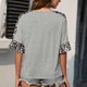 thumbnail image 5 of Blusa superior de camiseta con cuello en V y estampado de panel de leopardo de verano de moda sexy para mujer Pompotops hfajkhk133607, 5 of 8