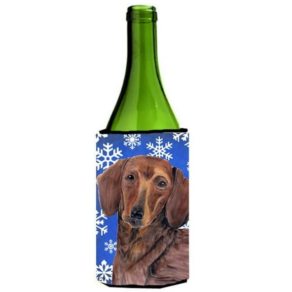 Dachshund Winter Snowflakes Holiday Wine bottle sleeve Hugger - 24 oz.