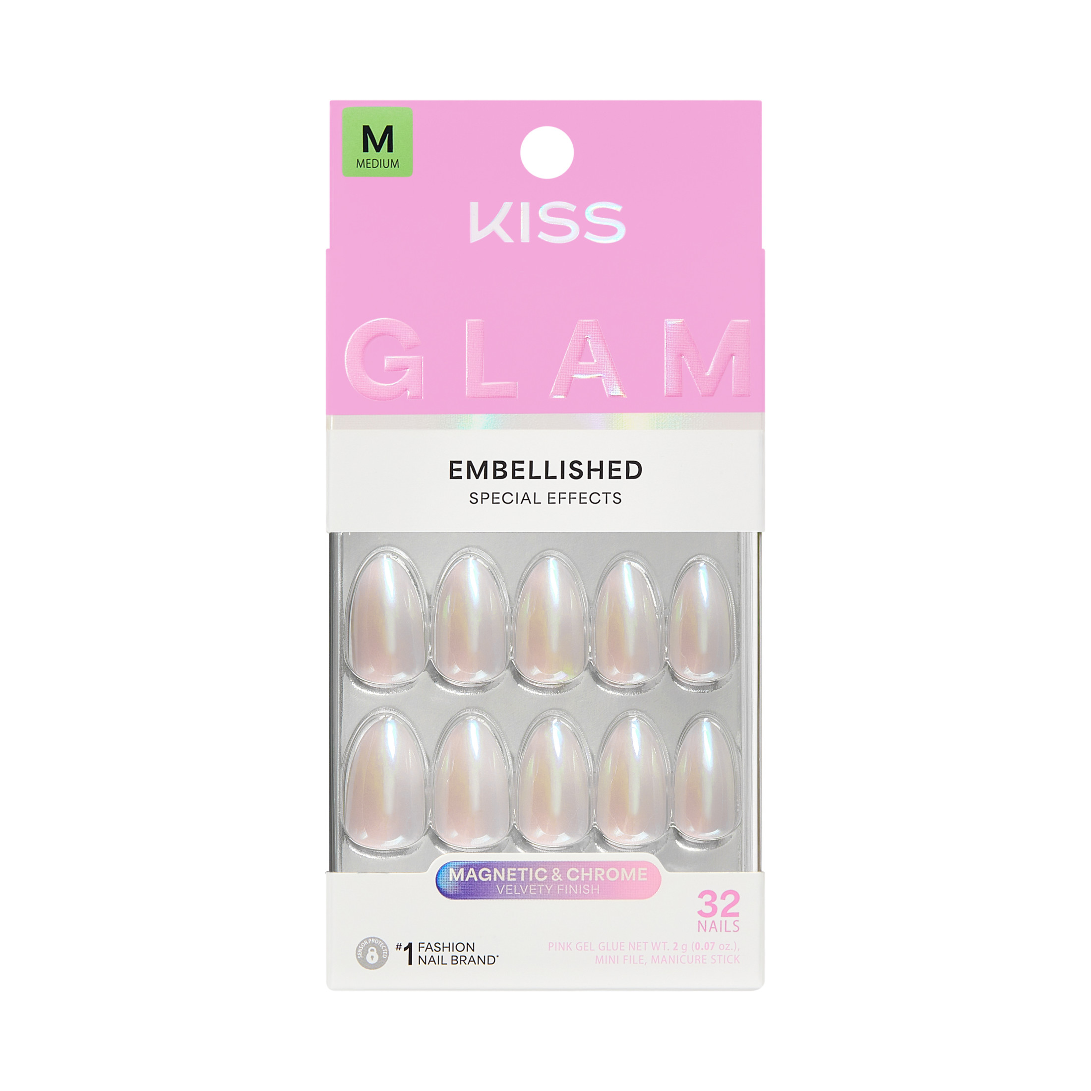 Kiss Glam Embellished Medium Almond Press-On Nails, Pink, 32pc photo 1