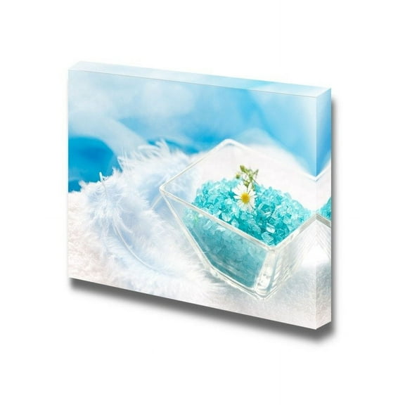 Canvas Prints Wall Art - Spa Therapy Concept Blue Bath Salt in Bowl with Blossom | Modern Wall Decor/Home Decoration Stretched Gallery Canvas Wrap Giclee Print & Ready to Hang - 12" x 18&quo