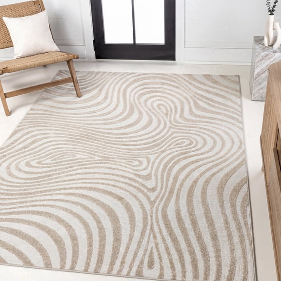 JONATHAN Y SCANDINAVIAN 8' x 10' Area Rug, Maribo Abstract Groovy Striped - Beige/Cream, SCN103D-8