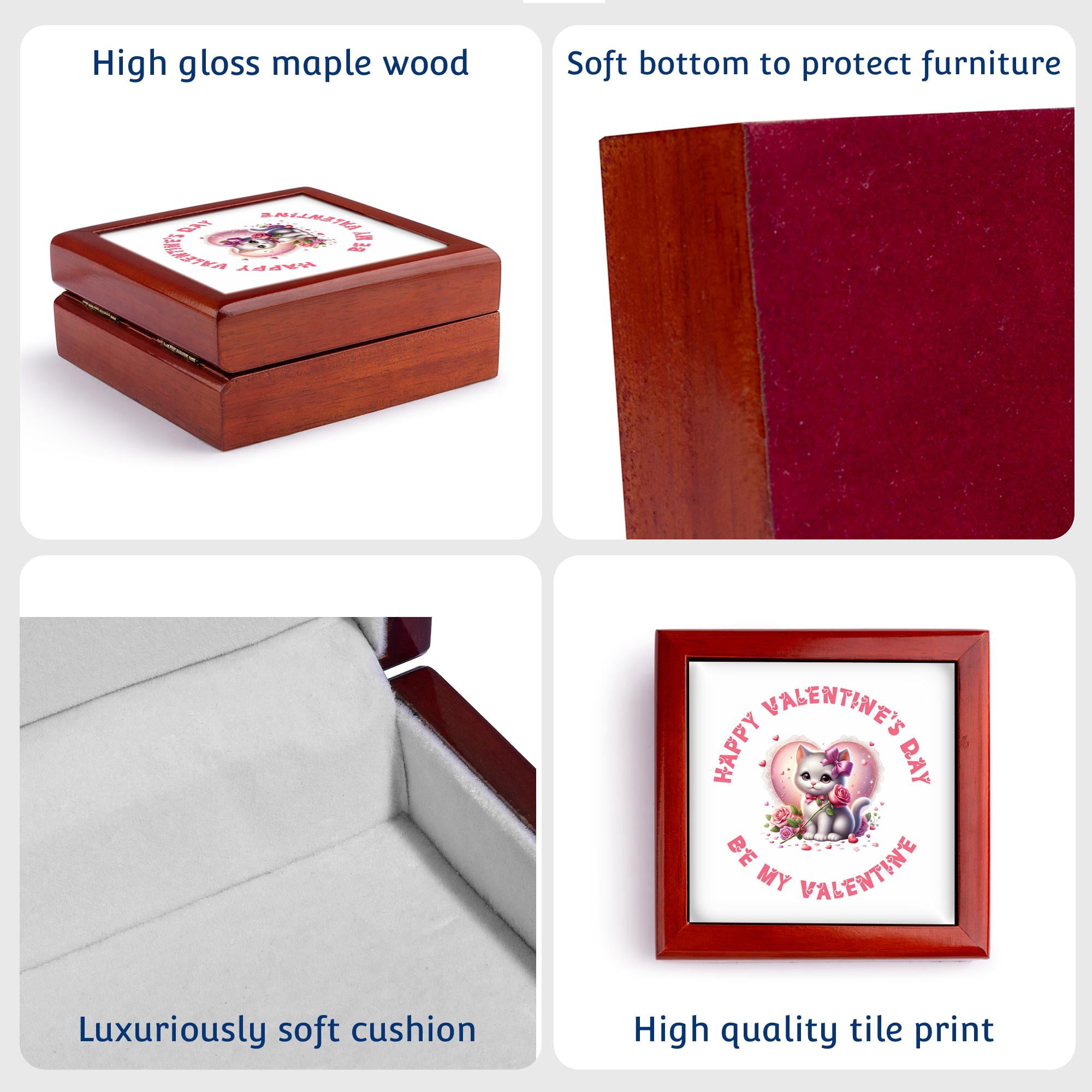 3dRose, Be my Valentine and a funny kitten with a a rose flower message, Jewelry Box 5.5x5.5 inch with 4 inch tile