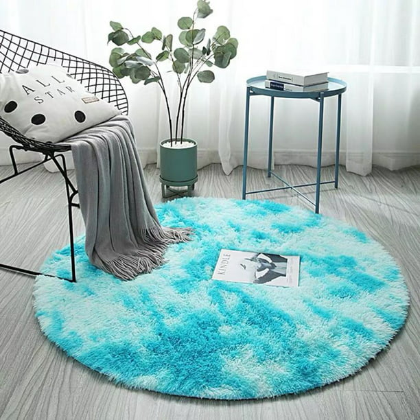 Round Fluffy Faux Fur Rugs Blue Large, Large Round Faux Fur Rug