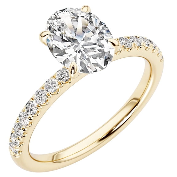 PEORA IGI Certified 1 Carat Center G/VS2 Oval Lab Grown Diamond Half-Eternity Engagement Ring 14K Yellow Gold, 1.25 Carats total, Size 9.5