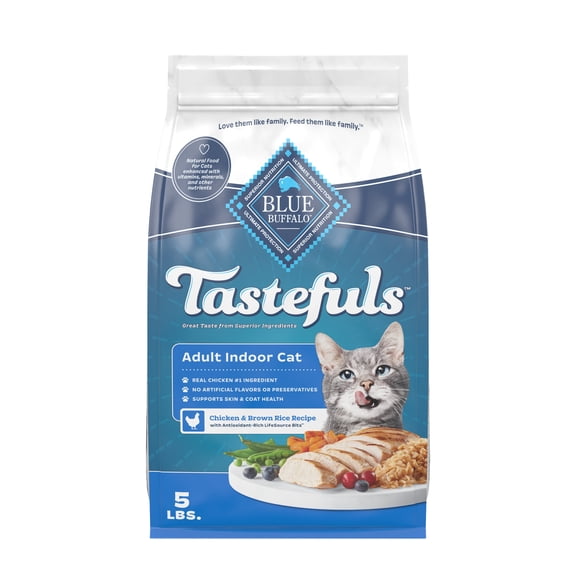 Blue Buffalo Tastefuls Natural Dry Food for Adult Indoor Cats, Chicken & Brown Rice Recipe, 5-lb. Bag