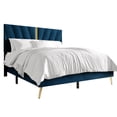 thumbnail image 5 of Castle Place Glamour Luxe Velvet Upholstered King Platform Bed, Navy Blue, 5 of 8