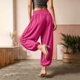 thumbnail image 4 of Ynynloco Women's Harem Pants Casual Loose Fit Wide Leg Cropped Lightweight Drawstring Elastic Waist Pants Adjustable Ankle Tie with Pockets, 4 of 6