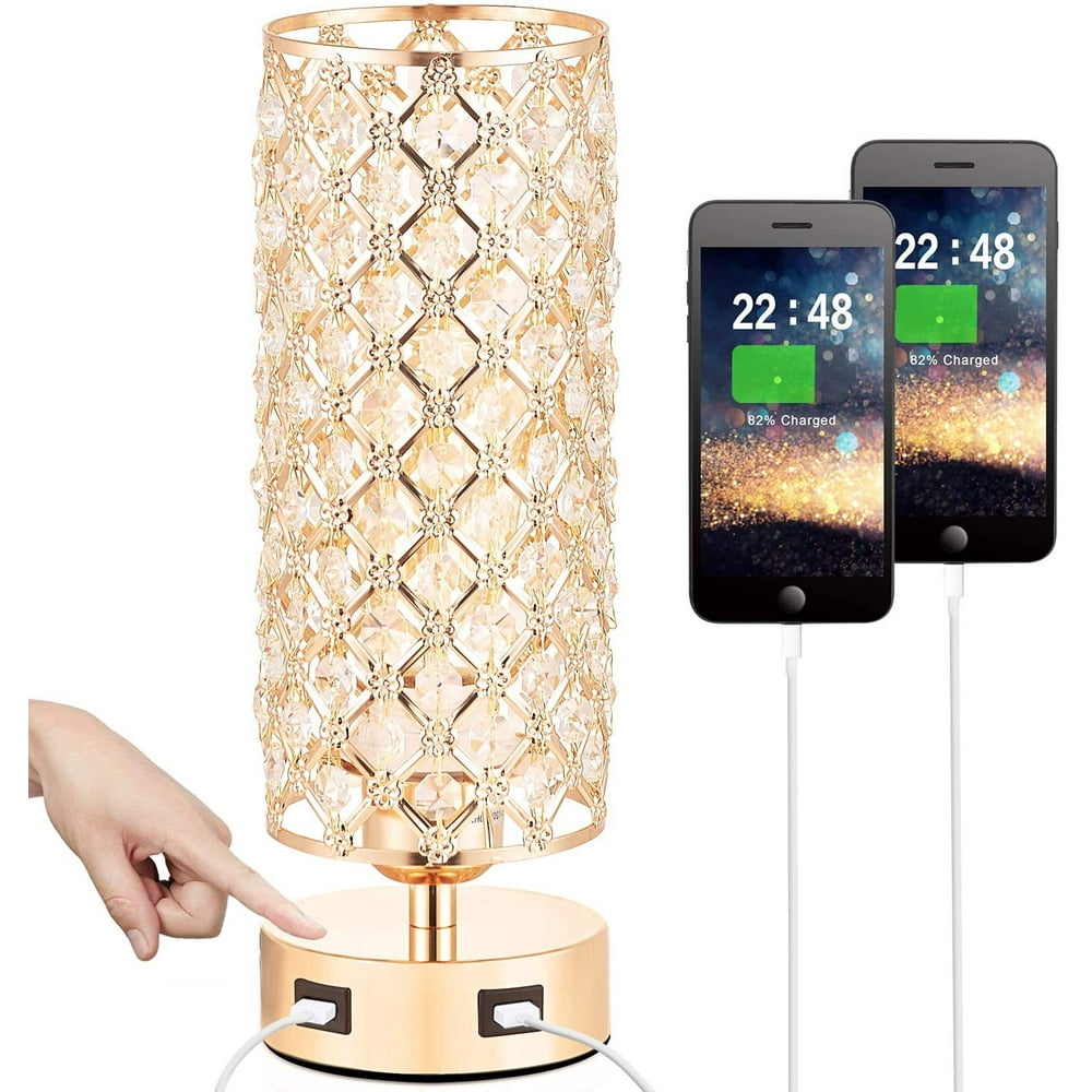 Touch Control USB Crystal Small Lamp, Dimmable Nightstand Lamp with