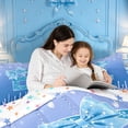 thumbnail image 5 of meiyoeat Blue Ice Initial E 7-Piece Twin Bedding,Cute Bow Sparkle Print Monogram Art Bedding Comforter Set For Girl,Colorful Stars Reversible, 5 of 7