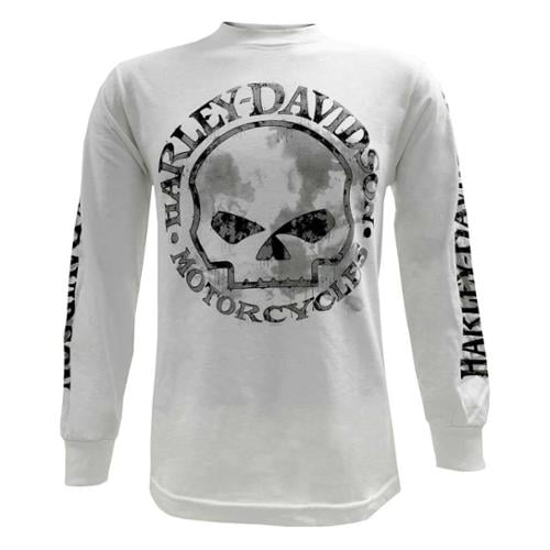 HarleyDavidson Men's Shirt, Willie G Skull Long Sleeve Tee, White