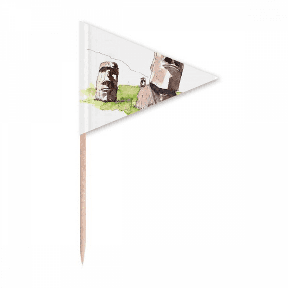 Moai Statues In Easter Island Toothpick Triangle Cupcake Toppers Flag