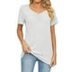 thumbnail image 1 of Camiseta fina de verano con cuello en V y plisado para mujer - Jersey de color liso - Tejido suave, versátil para la playa/fiestas, con un encantador detalle de rosas, 1 of 3