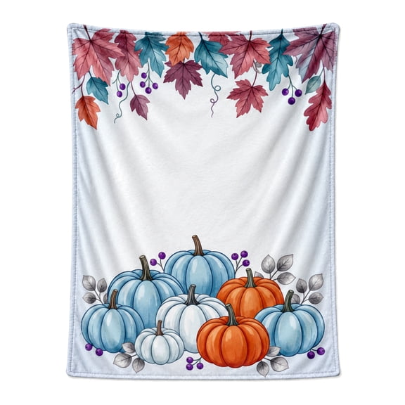 Pumpkin Blanket, Fall Thanksgiving Decor Gift, Watercolor Pumpkin Throw Blanket with Autumn Leaves, Soft Cozy Blanket for Living Room Sofa 50x40