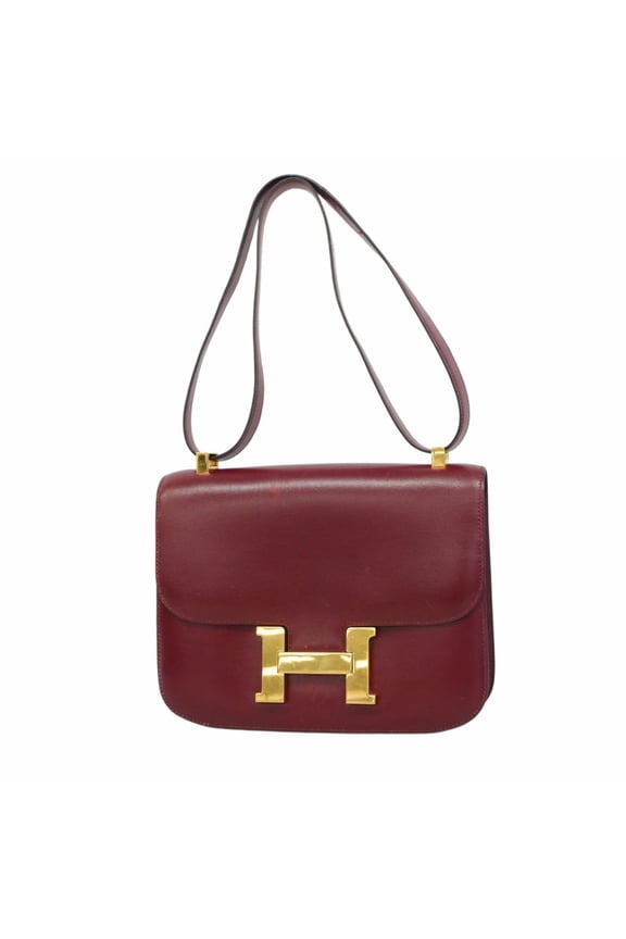 Pre-Owned Hermes Herms Constance 24 Shoulder Bag in Bordeaux Box Calf Leather with... (Fair)