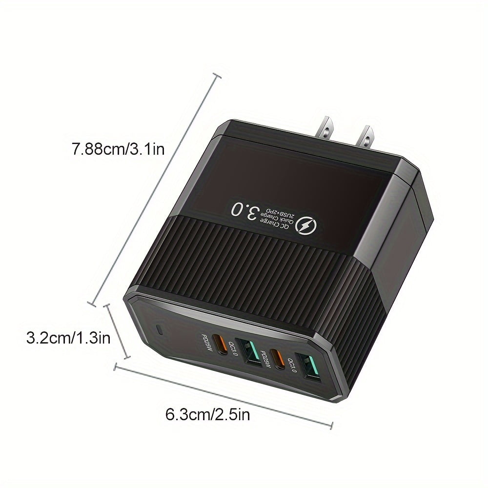 40W 2 QC3.0 + 2 PD Mobile Phone Fast Charging Adapter 2pcs, 4 Ports USB Type C Mobile Phone Charger, US Plug Portable Convenient Travel Charger Wall Charger