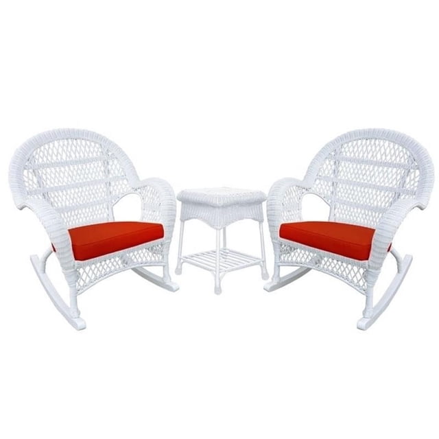 Jeco Ensemble de Conversation en Osier 3 Pcs Blanc avec Coussins Rouges