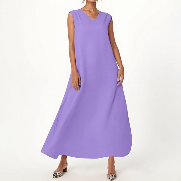 WILLBEST Vestido Corto De Verano Para Mujer, Nuevo Mono Sin Mangas Con Escote En V Y Abertura Lateral, Elegante Falda Larga