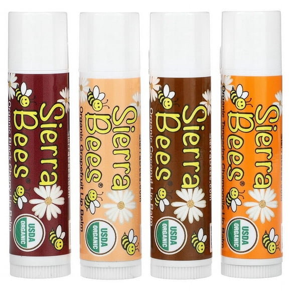 Sierra Bees Organic Lip Balm Variety Pack 4 Pack .15 oz (4.25 g) Each Pack of 2