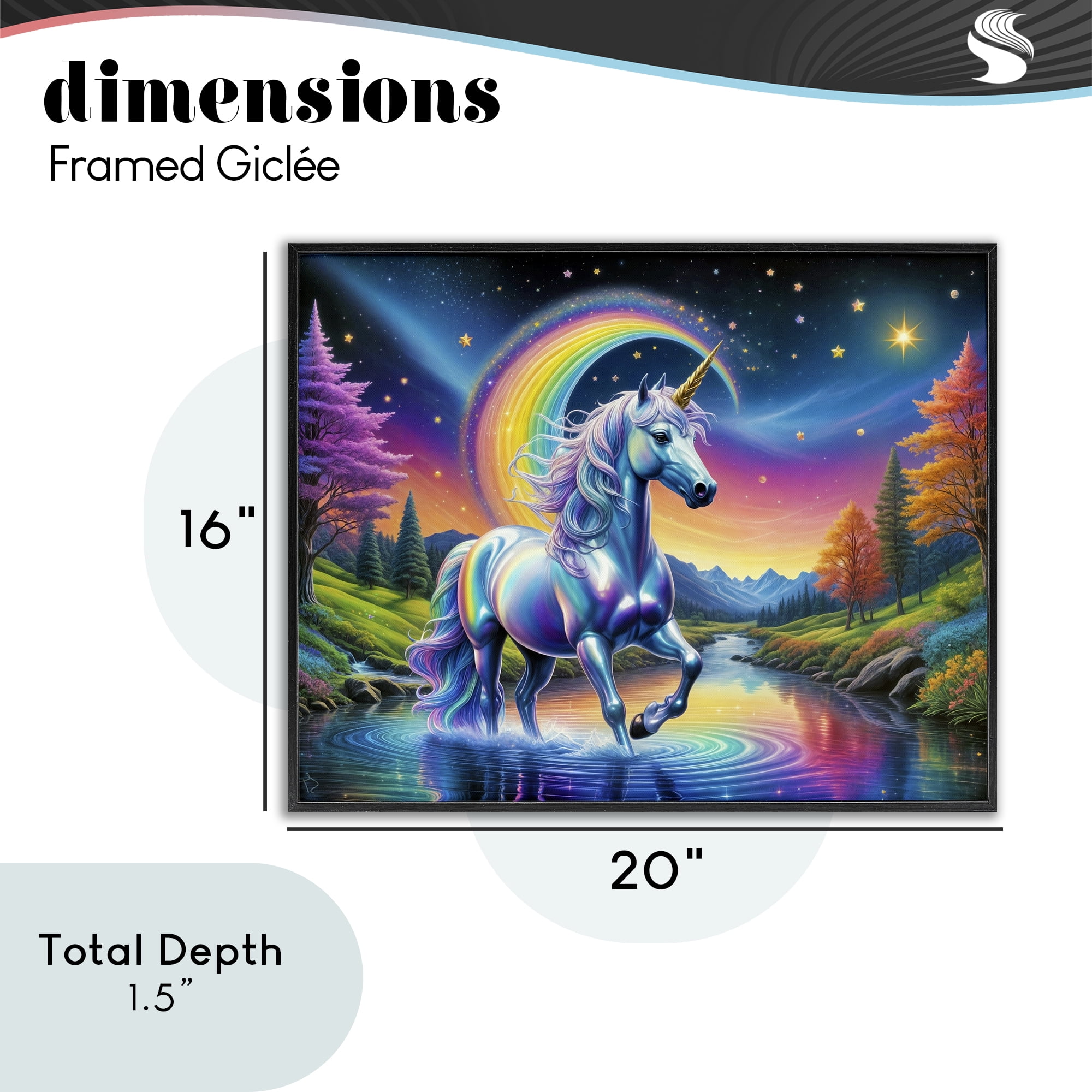 Stupell Industries Rainbow Prism Unicorn Black Framed Giclee Art, design by Tabz Jones