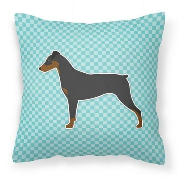 German Pinscher Checkerboard Blue Fabric Decorative Pillow
