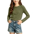 thumbnail image 5 of Ugoldhm Girls Waffle Knit Henley Long Sleeve Tops 3 Buttons Crew Neck Slim Fit Soft Casual Basic Tees, 5 of 5