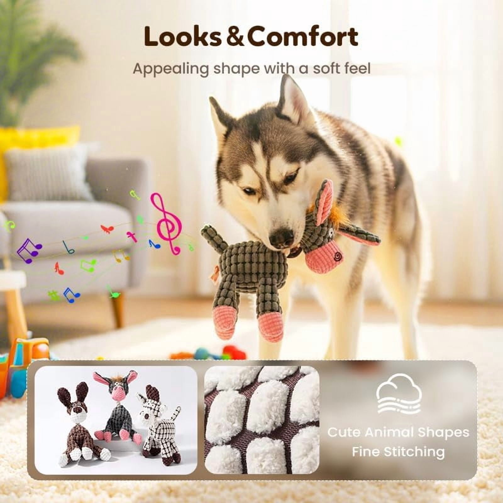 Squeaker Plush Dog Toy for Aggressive Chewers Medium Large Dogs Reinforced Washable White