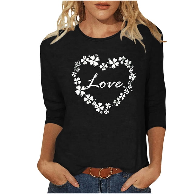 Camisetas Casuales de Mujer 3/4 Mangas Blusa de Cuello Redondo con Impresión Del Día de Patrick para la Moda Y el Uso Diario