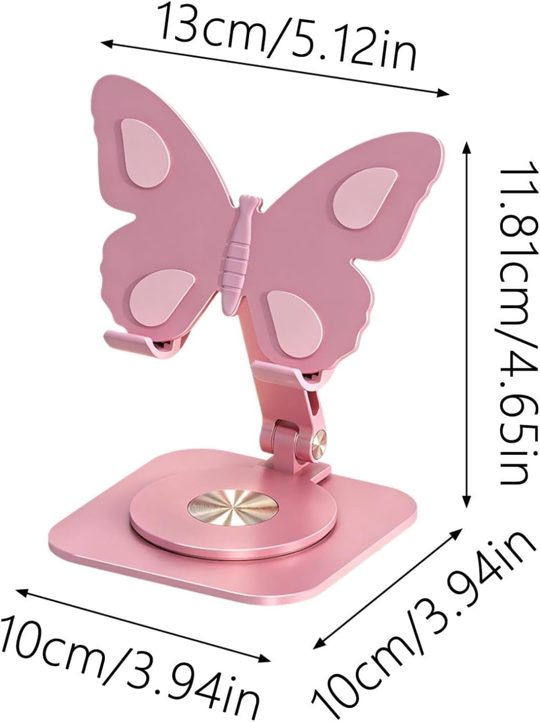 Butterfly Phone Holder Stand, 360° Rotating Aluminum Alloy Desktop Stand – Multi-Angle Adjustable Foldable Dock for Home, Office, Travel, Pink, Compatible with All Smartphones