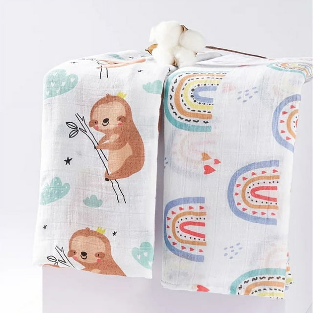 BABYBAMBOO Muselina para Bebé Sábana De Bambú 120x110 cm Manta Extra Suave (Perezoso)