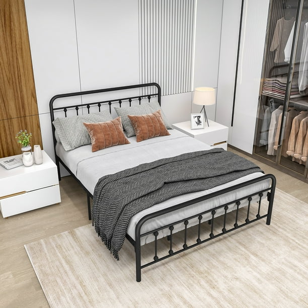 uhomepro Victorian Style Queen Bed Frame with Headboard and Footboard