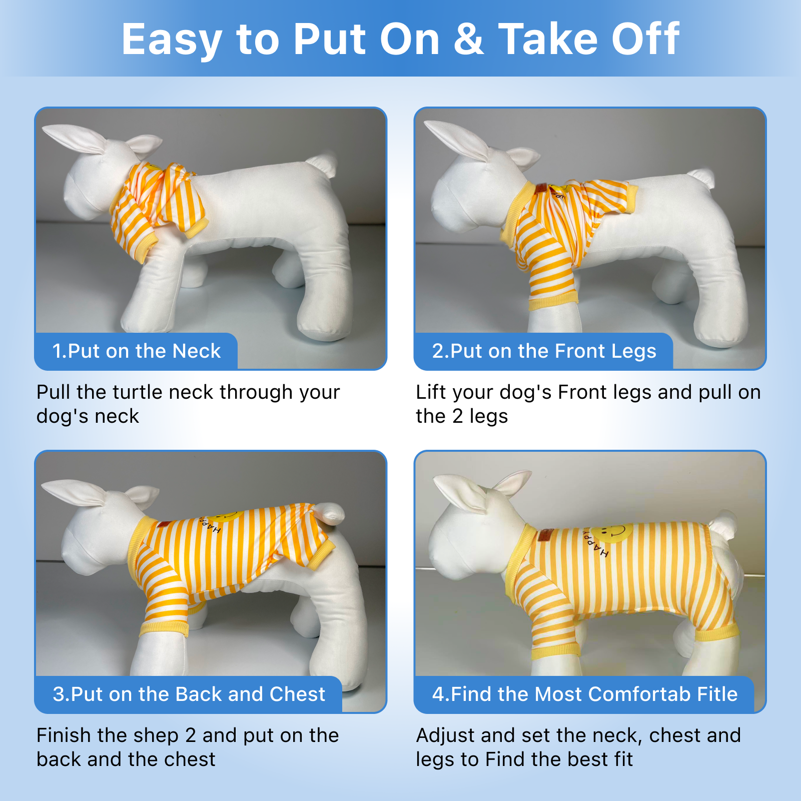Gleepurr Yellow and White Striped Dog Pajamas, Dralon Dog Clothes for Small Dogs Girl Boy, Puppy Onesie with Feet, Pet Cat Outfit
