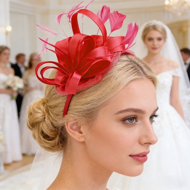 Fascinator Hat with Feathers Mesh Ribbons, QQZ Vintage  display picture 1